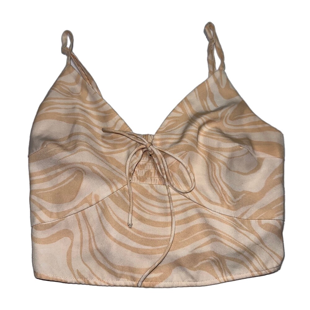 Abercrombie & Fitch XS Beige Swirl Tie Front Crop Cami Y2K Cutout Top